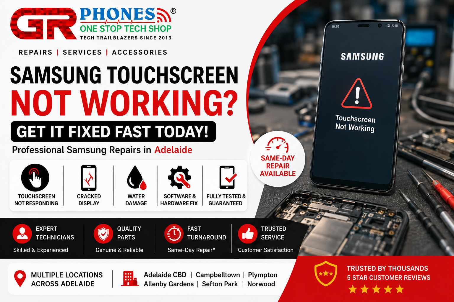Samsung touchscreen not working repair service in Adelaide with fast same-day fix