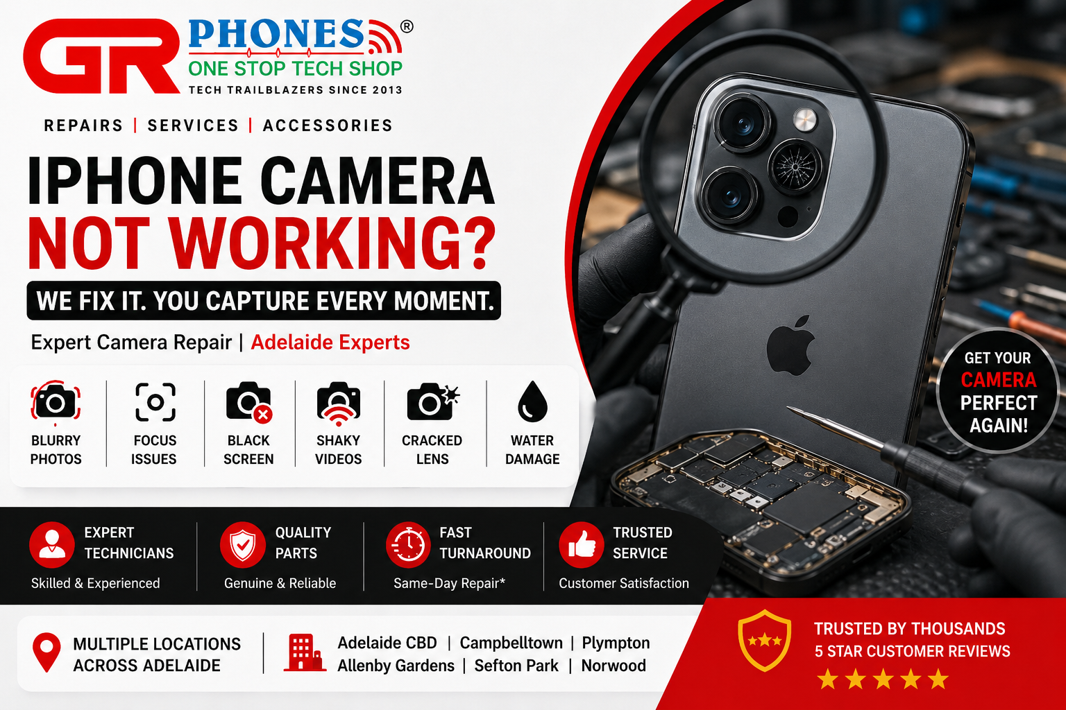 iPhone camera not working repair service Adelaide fix blurry camera black screen shaking issue